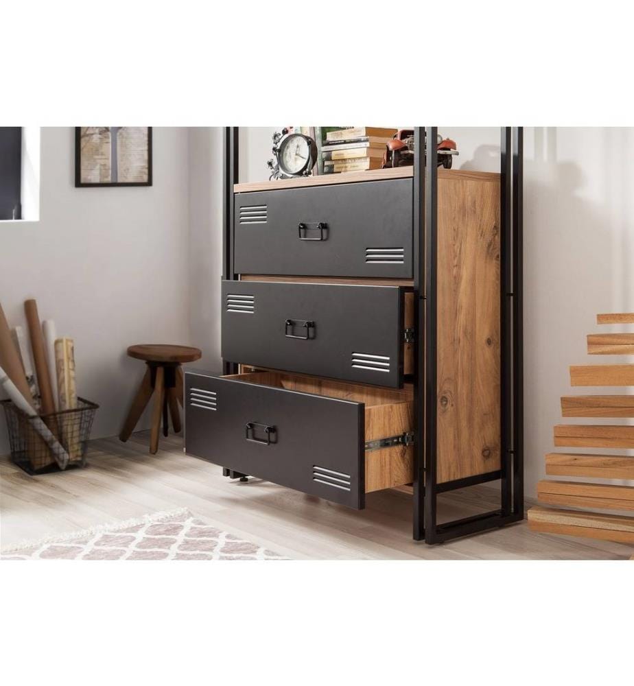 Arbeitszimmer-Möbelset, Atlantische Kiefer, Schwarz, Melaminbeschichtete Spanplatte