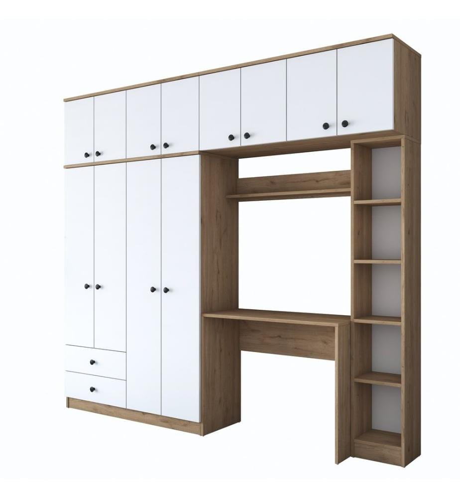 Ensemble de chambre Study, noyer, blanc, panneau de particules mélaminé
