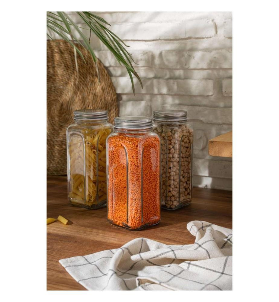 Jar Set, 3 Pieces, Silver, 100% GLASS