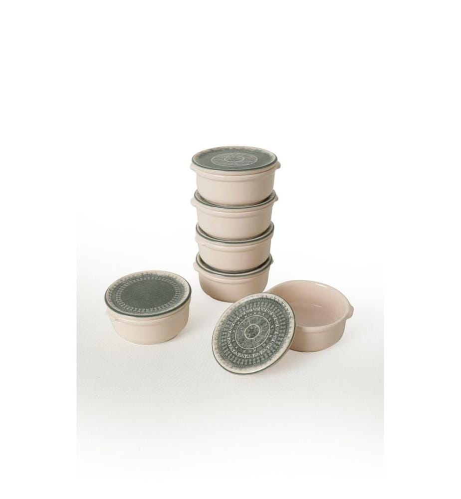 Storage Box Set, 6 Pieces, Cream, 100% Ceramic, Antibacterial
