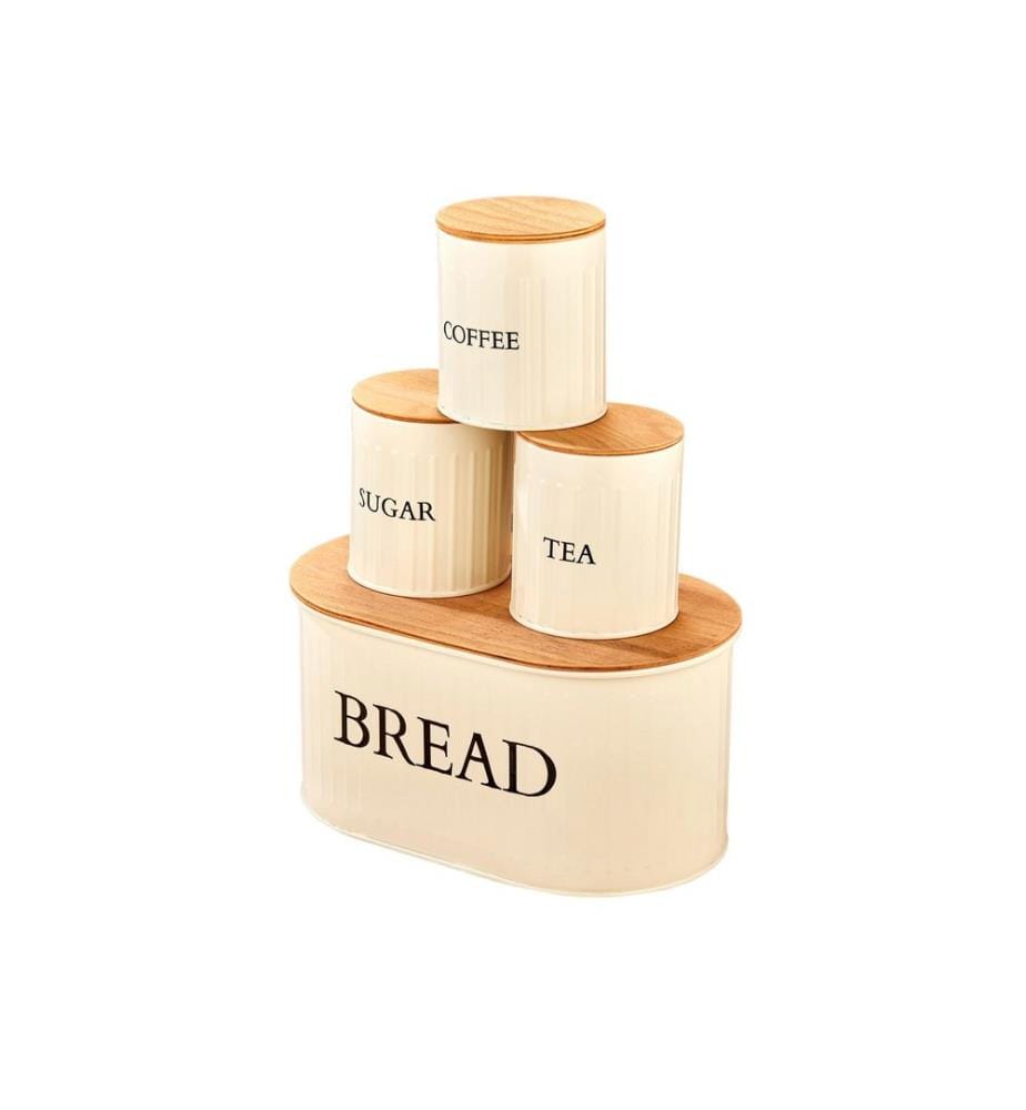Storage Box Set, 4 Pieces, Cream, 100% METAL, Wooden Lid (4 Pieces)