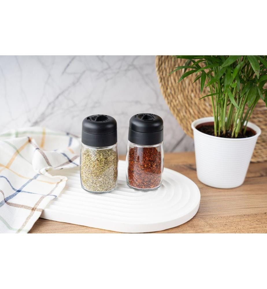 Spice Jar Set, 2 Pieces, Transparent, Black, 100% Glass, Plastic Lid