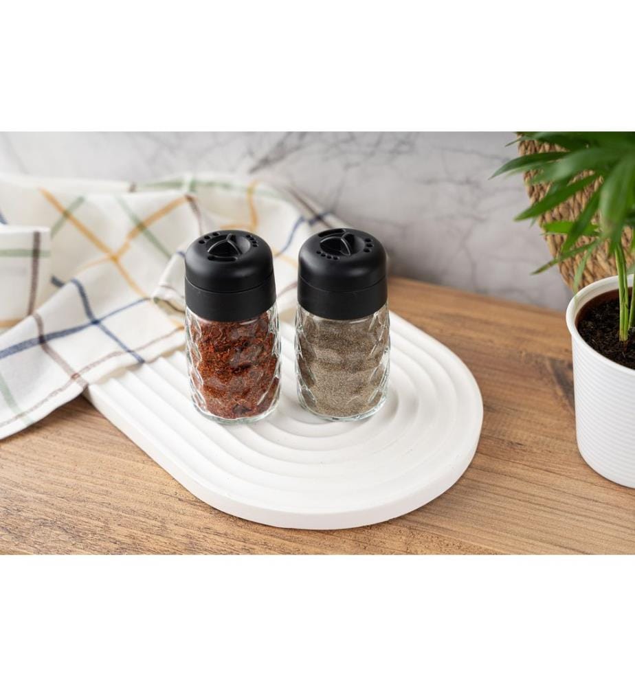 Spice Jar Set, 2 Pieces, Transparent, Black, 100% Glass, Plastic Lid