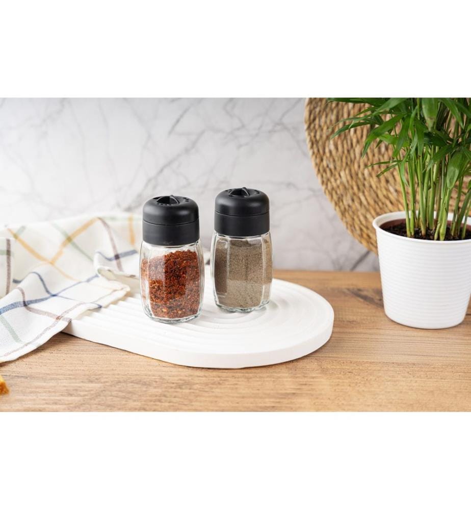 Spice Jar Set, 2 Pieces, Transparent, Black, 100% Glass, Plastic Lid
