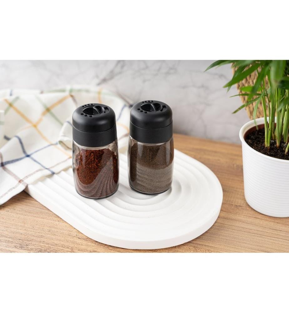 Spice Jar Set, 2 Pieces, Anthracite, 100% Glass, Plastic Lid