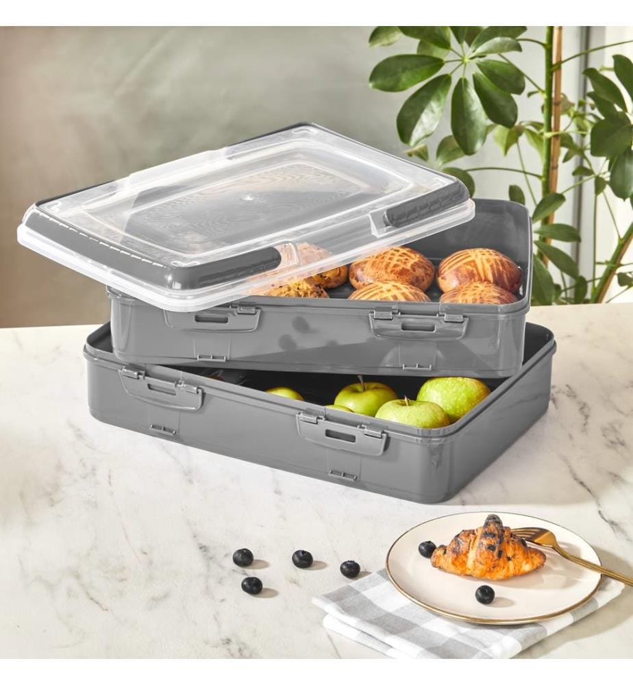 Storage Box Set, 2 Pieces, Grey, 100% PLASTIC