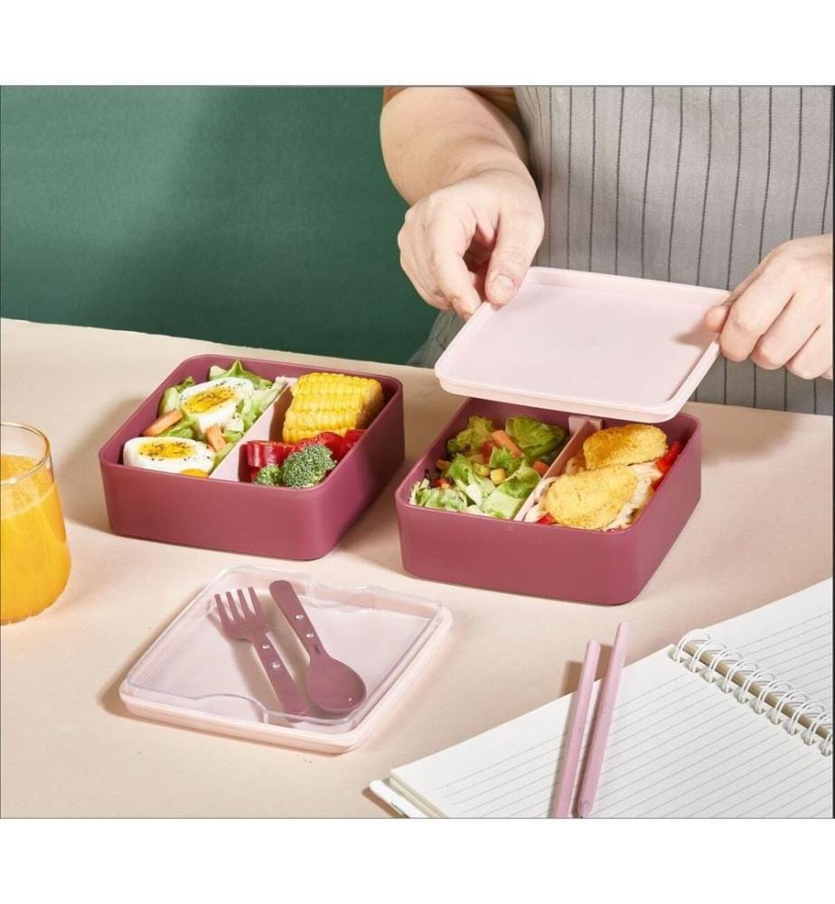 Lunch Box Set, 2 Pieces, Pink, 100% PLASTIC