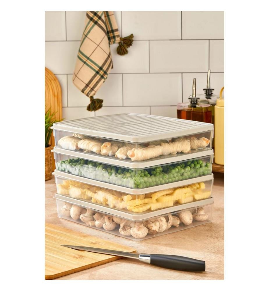 Storage Box Set, 4 Pieces, Cream, 100% PLASTIC