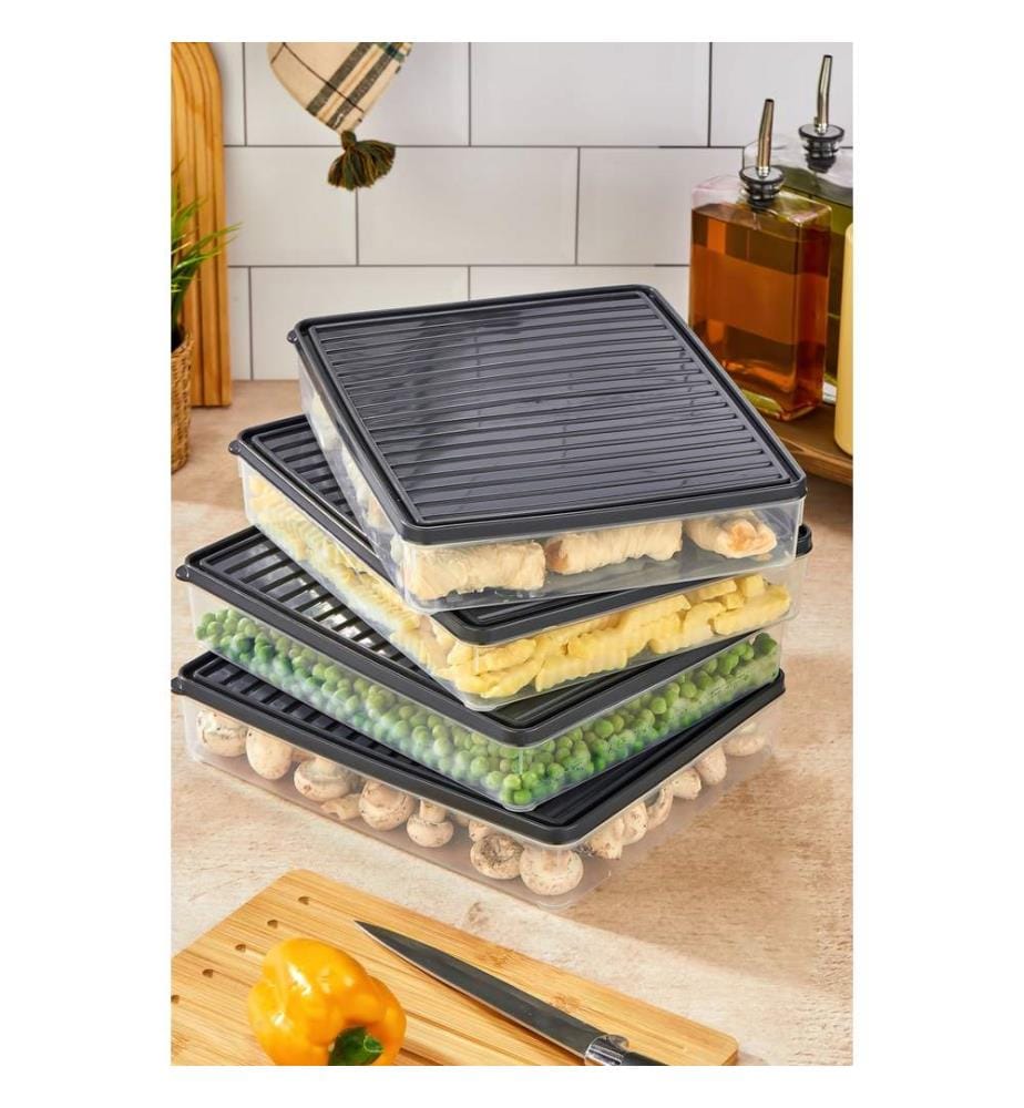 Storage Box Set, 4 Pieces, Anthracite, 100% PLASTIC
