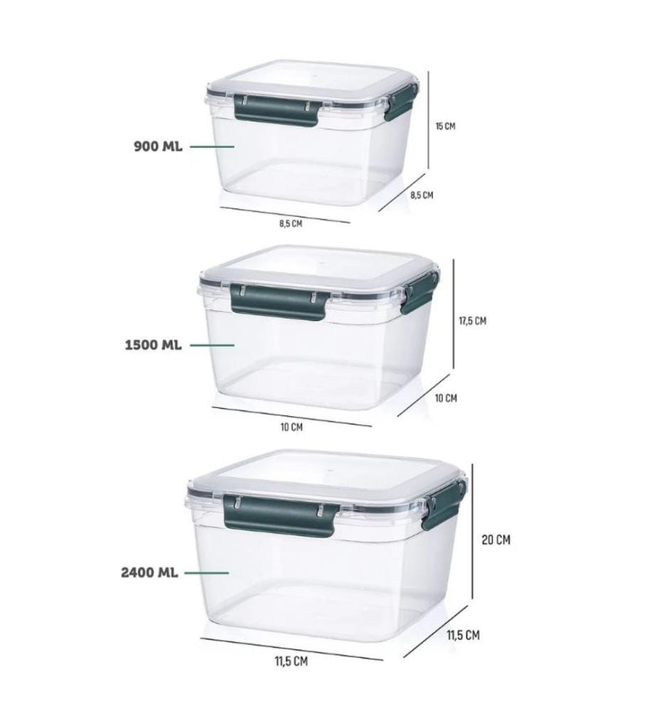 Storage Box Set, 3 Pieces, Trasnparent, 100% PLASTIC