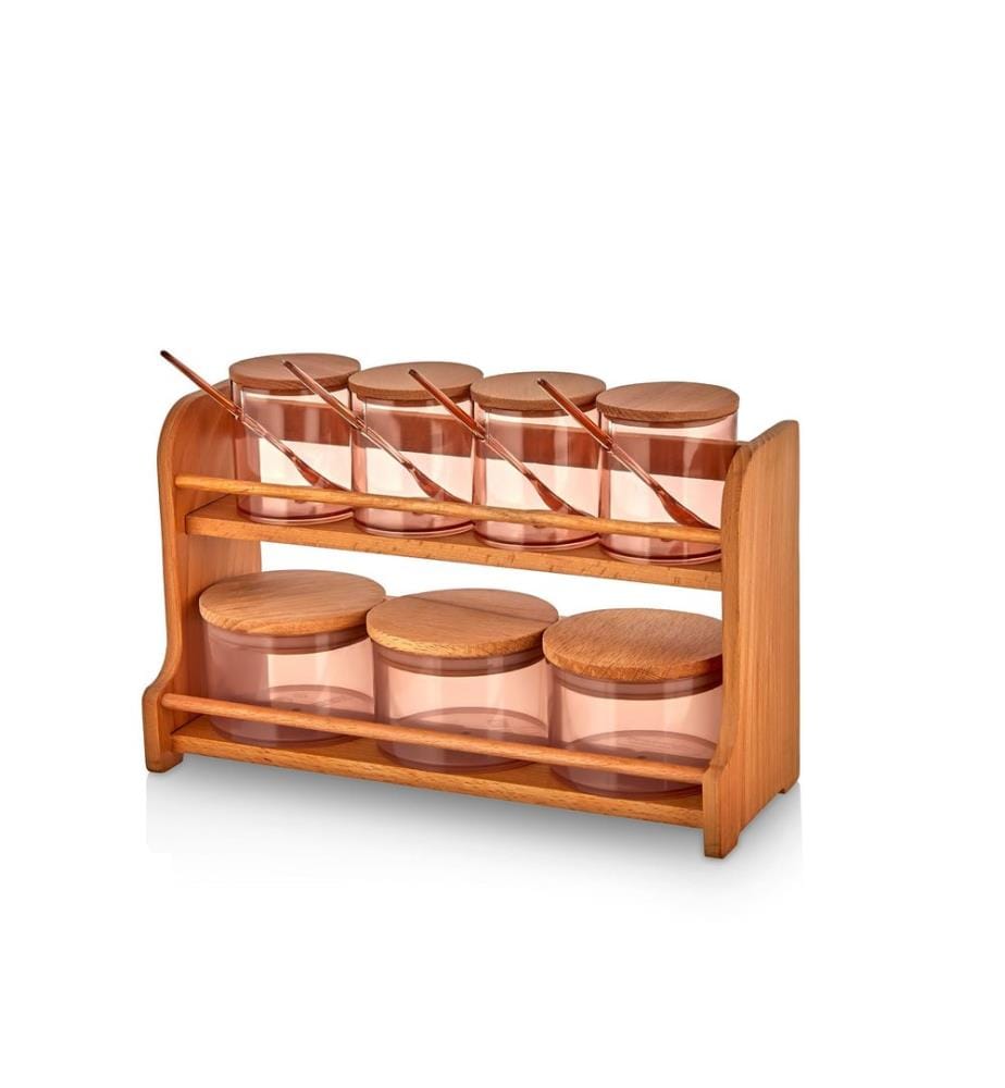 Spice Jar & Kitchen Shelf Set, Wooden, Light Brown, Jar: 100% Plastic