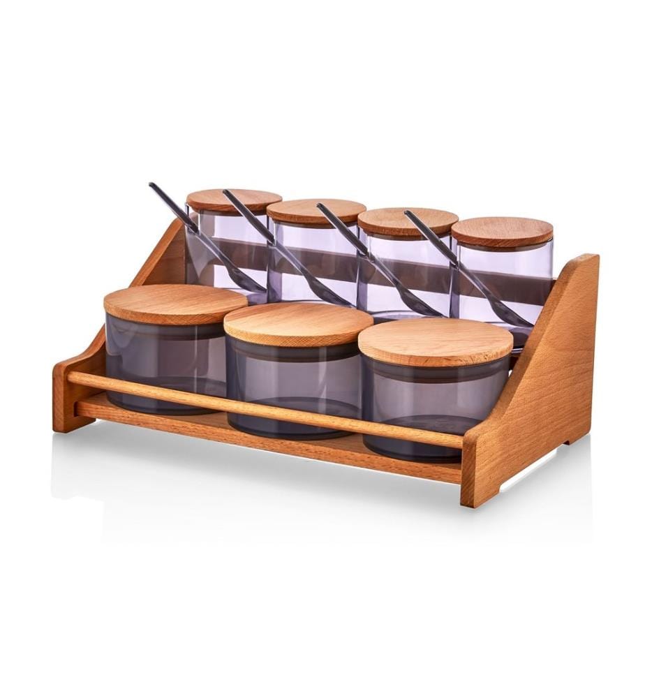 Spice Jar & Kitchen Shelf Set, Wooden, Purple, Jar: 100% Plastic
