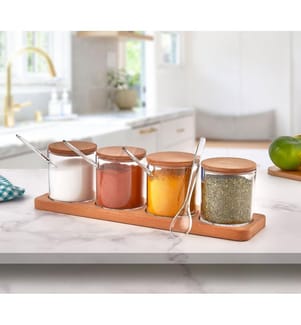 Spice Jar & Kitchen Shelf Set, Wooden, Transparent, Jar: 100% Plastic