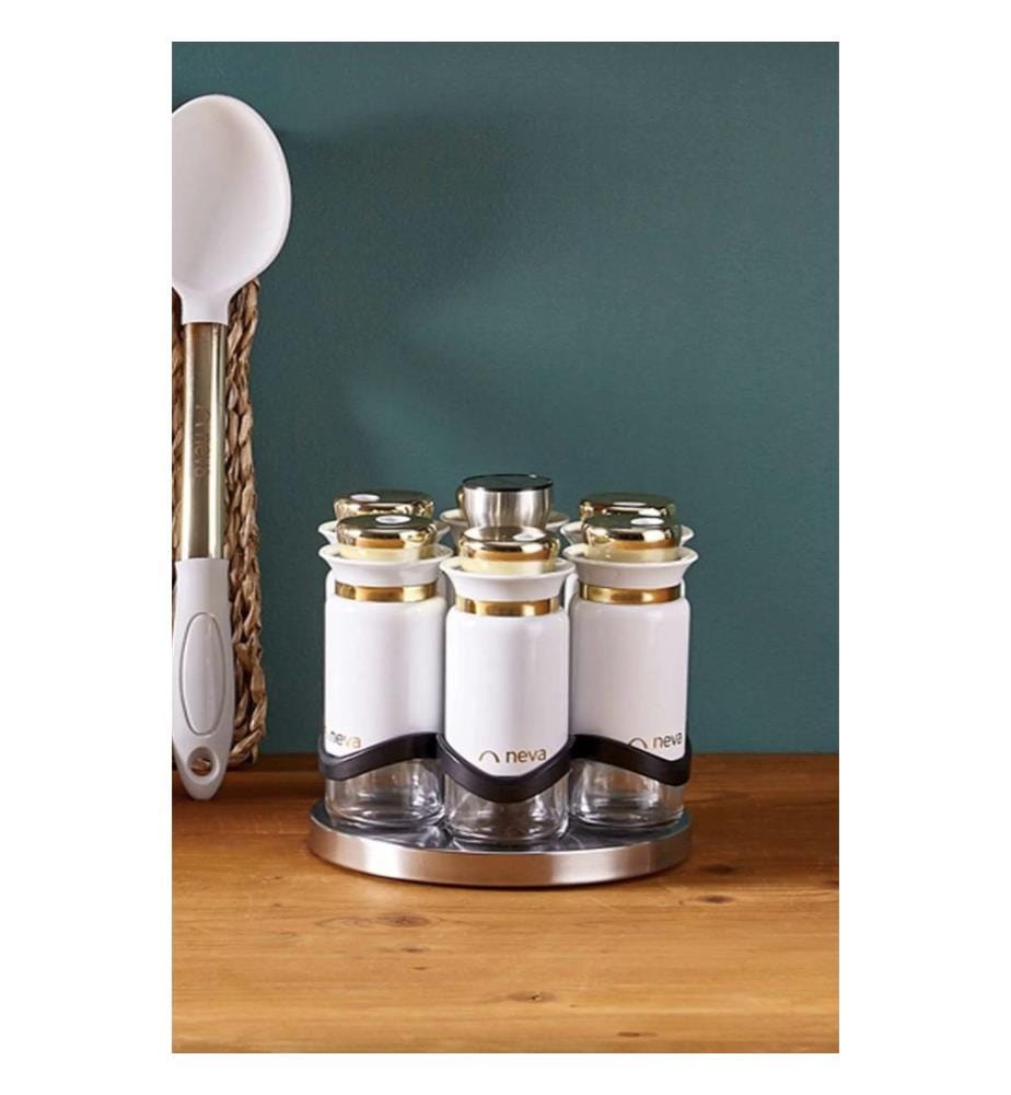 Spice Jar Set, 7 Pieces, White, 100% Stainmless Steeml