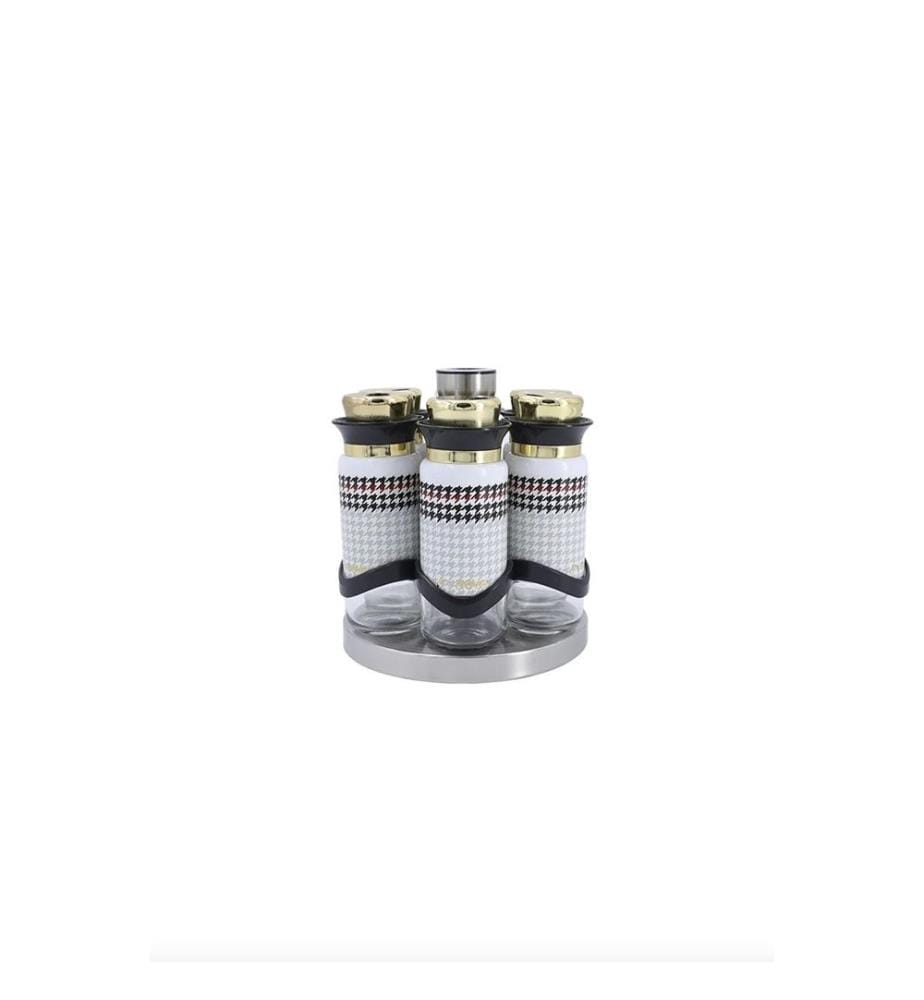 Spice Jar Set, 7 Pieces, White, Red, Black, 100% Stainmless Steeml