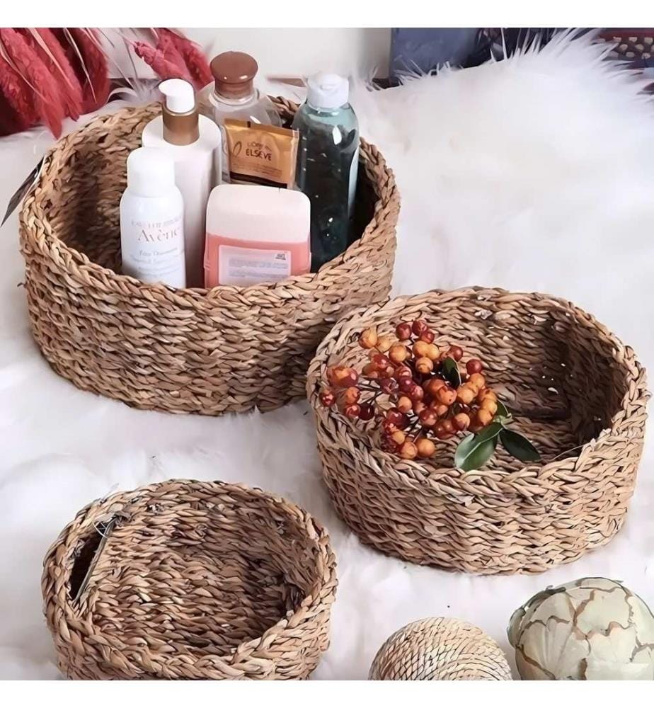 Basket Set, Wooden, 100% Straw