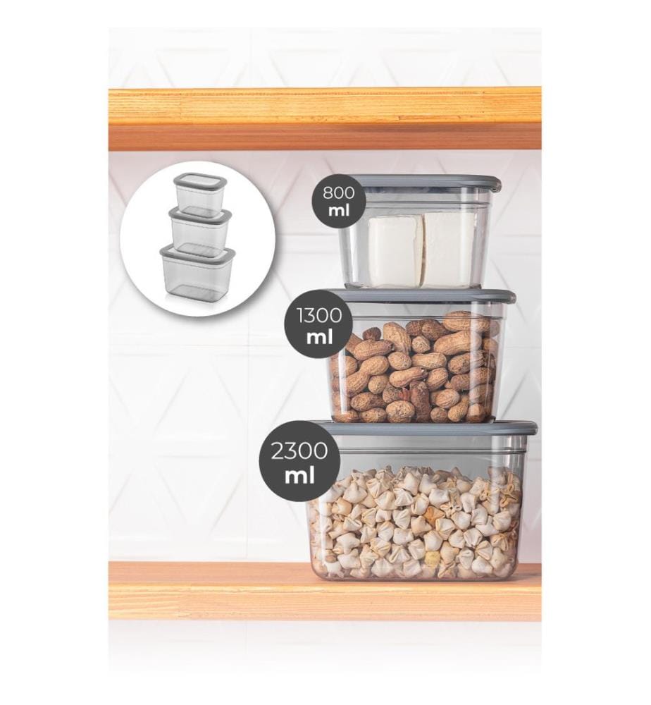 Storage Box Set, 3 Pieces, Anthracite, 100% Plastic