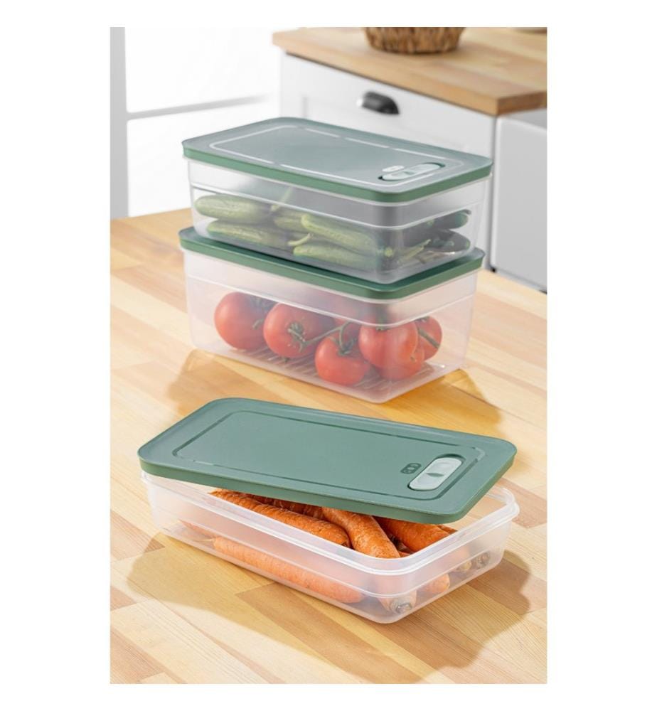 Storage Box Set, 3 Pieces, Green, 100% PLASTIC
