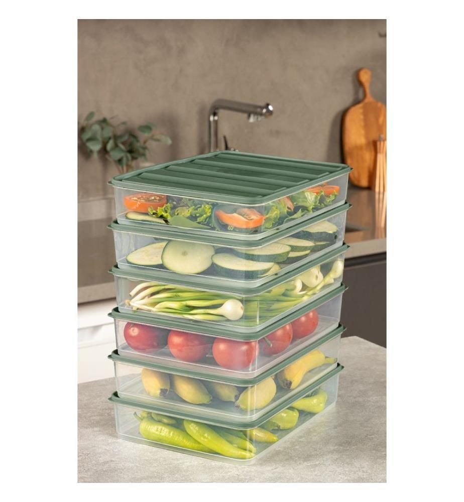 Storage Box Set, 6 Pieces, Green, 100% PLASTIC