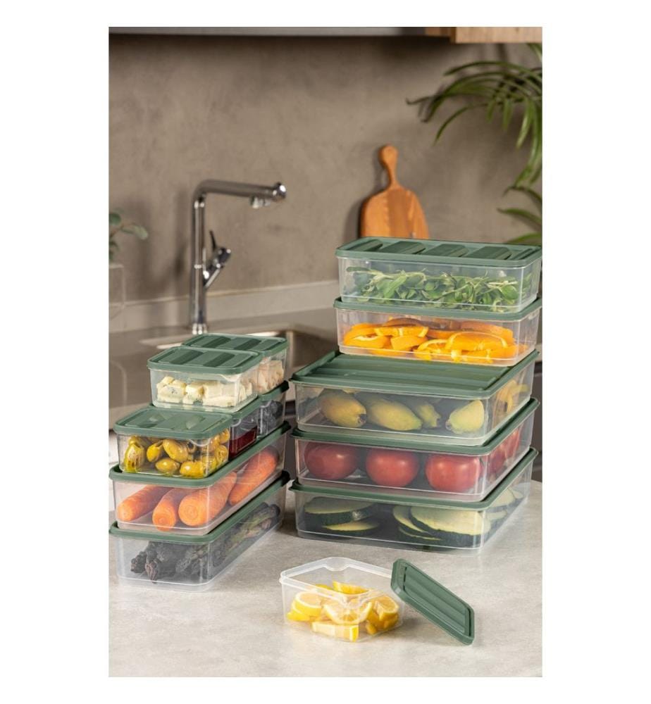 Storage Box Set, 13 Pieces, Green, 100% PLASTIC