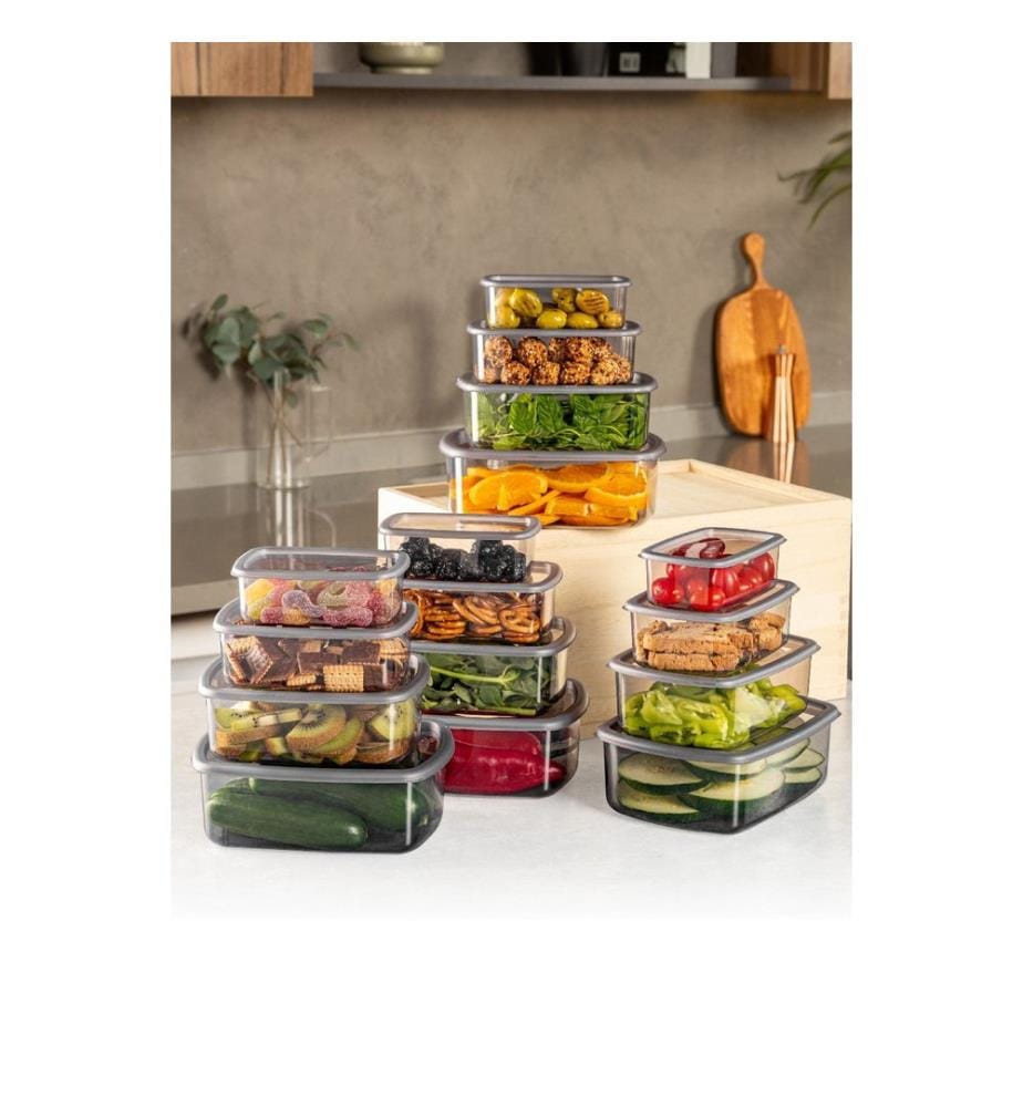 Storage Box Set, 16 Pieces, Anthracite, 100% PLASTIC