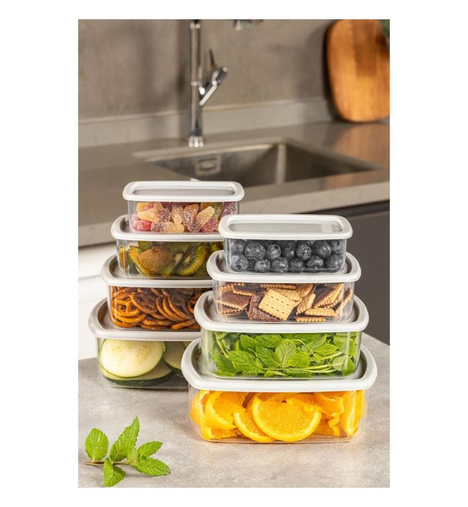 Storage Box Set, 8 Pieces, Grey, 100% PLASTIC