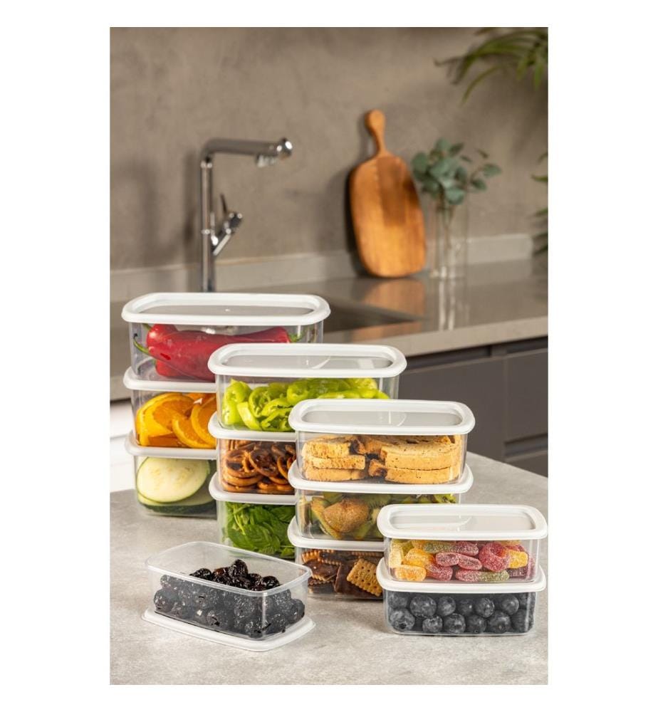 Storage Box Set, 12 Pieces, Grey, 100% PLASTIC