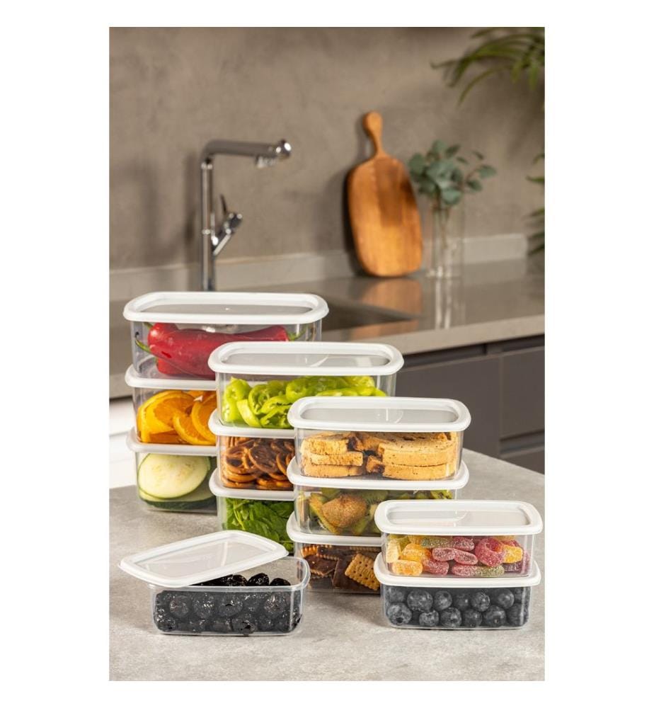 Storage Box Set, 12 Pieces, Grey, 100% PLASTIC