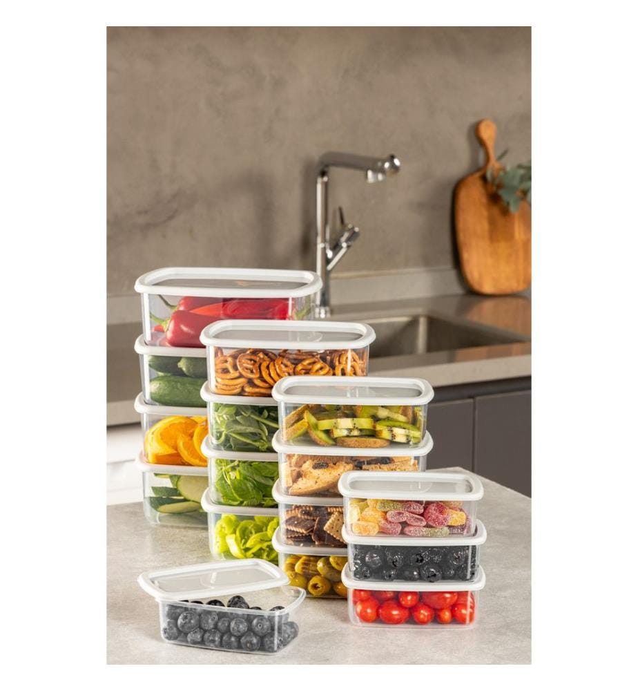 Storage Box Set, 16 Pieces, Grey, 100% PLASTIC