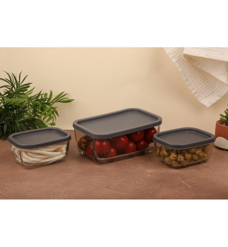 Glass Storage Box Set, 3 Pieces, Transparent, 100% Glass