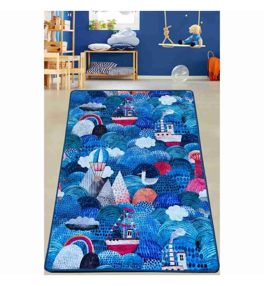 Tapis de salle, bleu, 100% polyester, 80 x 200 cm