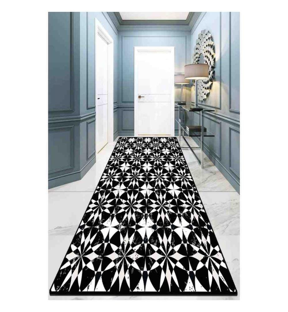 Tapis de salle, noir, blanc, 100% polyester, 100 x 300 cm