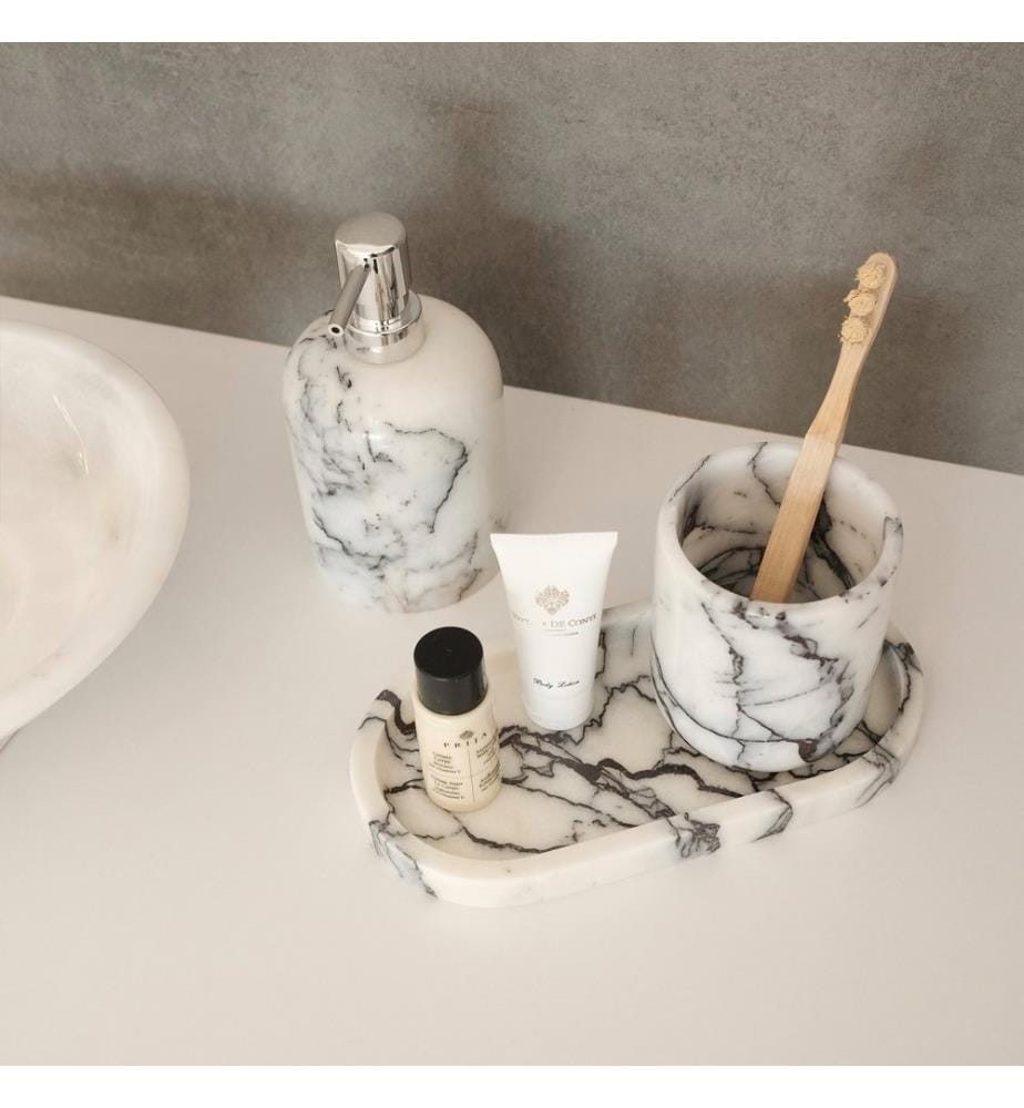 Ensemble de salle de bains, 3 pièces, blanc, 100% Sicily Lila Marble