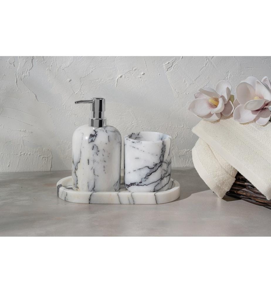 Ensemble de salle de bains, 3 pièces, blanc, 100% Sicily Lila Marble