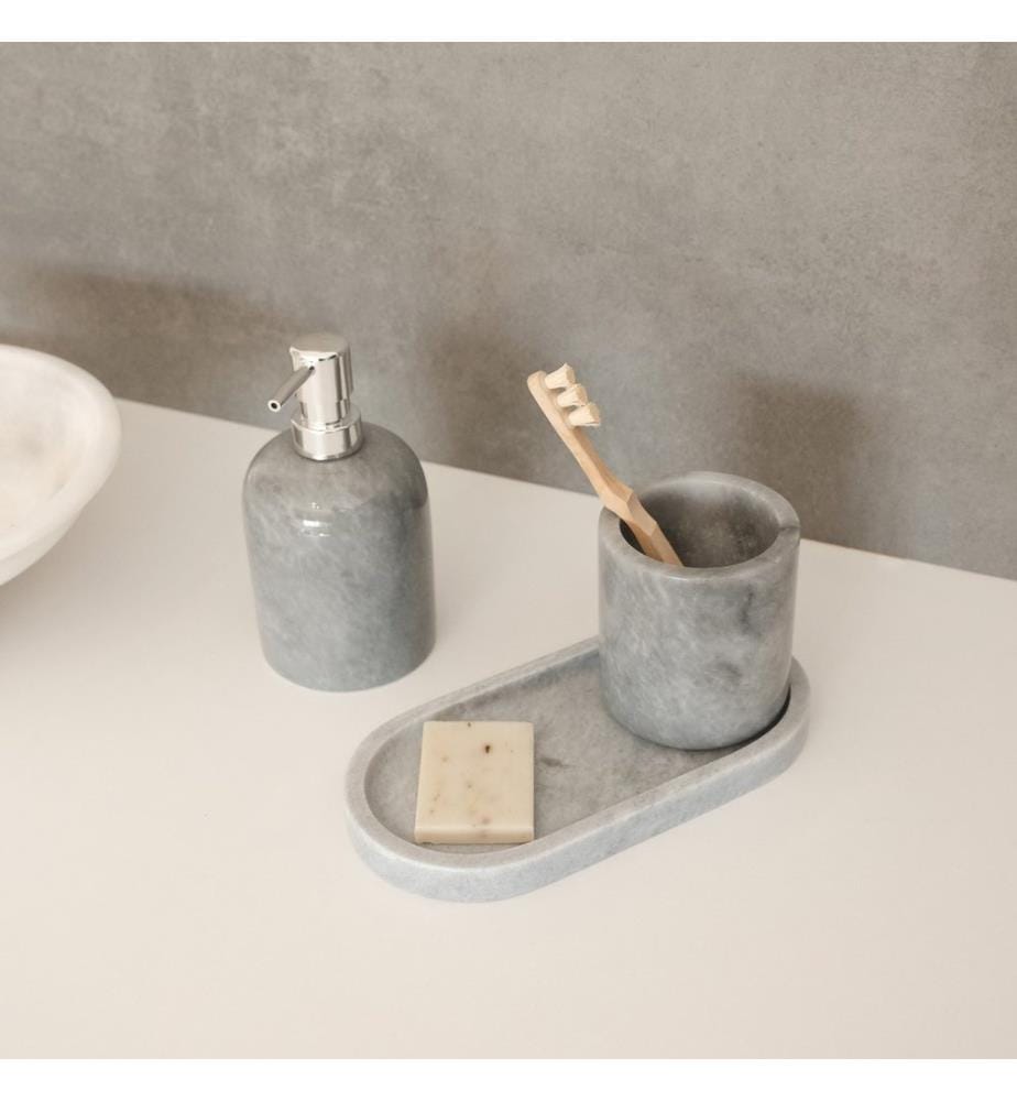 Set da bagno, 3 pezzi, grigio, 100% marmo grigio Verona