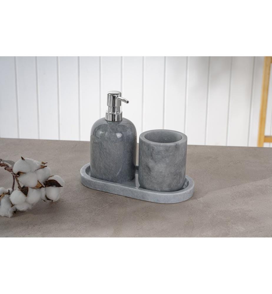Set da bagno, 3 pezzi, grigio, 100% marmo grigio Verona