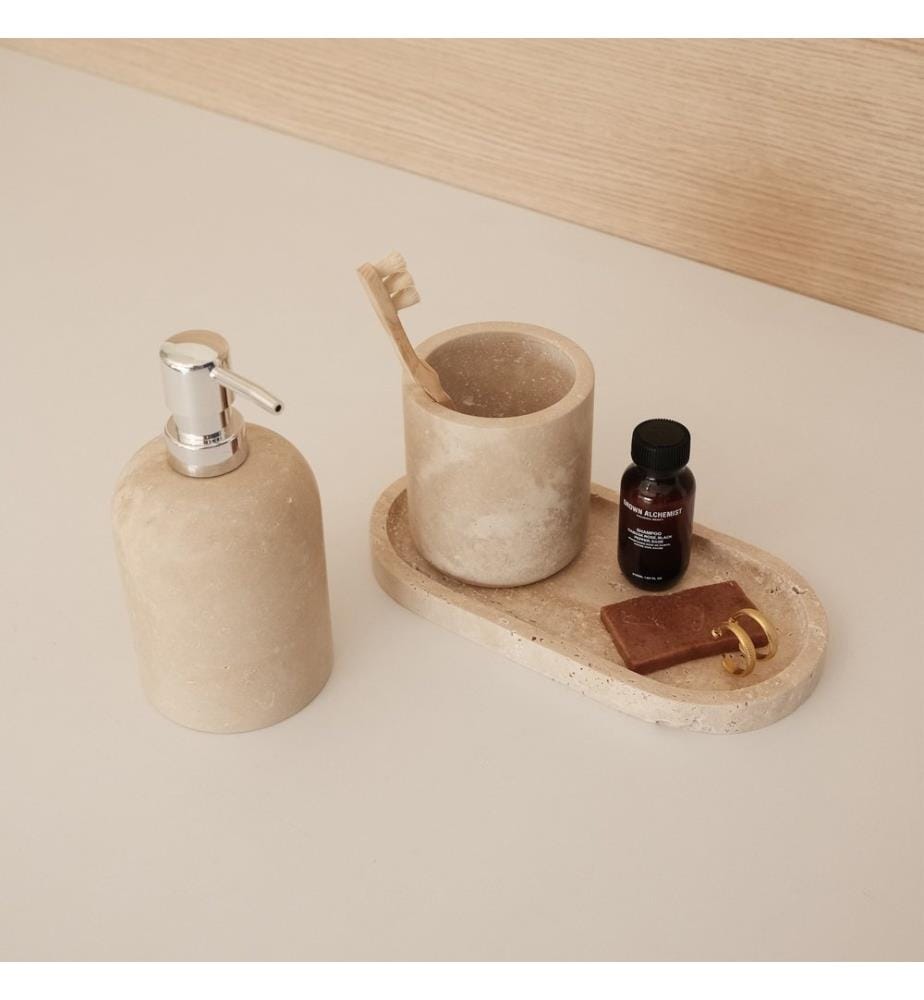 Badezimmer-Set, 3-teilig, Beige, 100 % Travertinmarmor