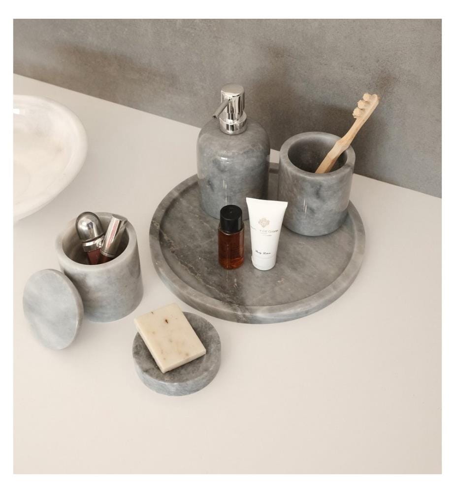 Badezimmer-Set, 5-teilig, Grau, 100 % Verona-Grau-Marmor