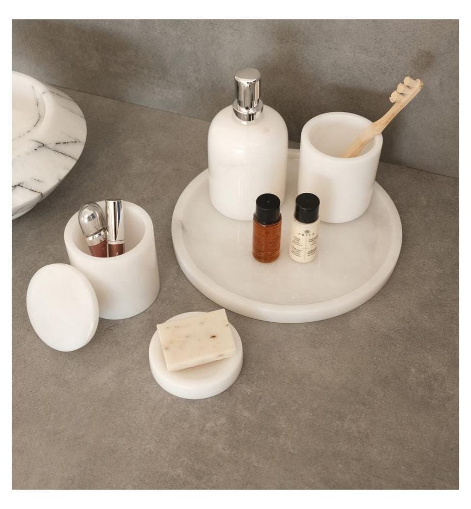 Set da bagno, 5 pezzi, bianco, 100% marmo di Thassos