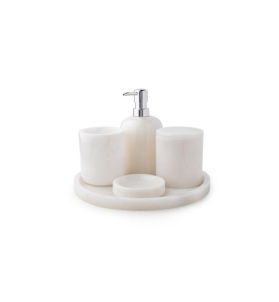 Set da bagno, 5 pezzi, bianco, 100% marmo di Thassos