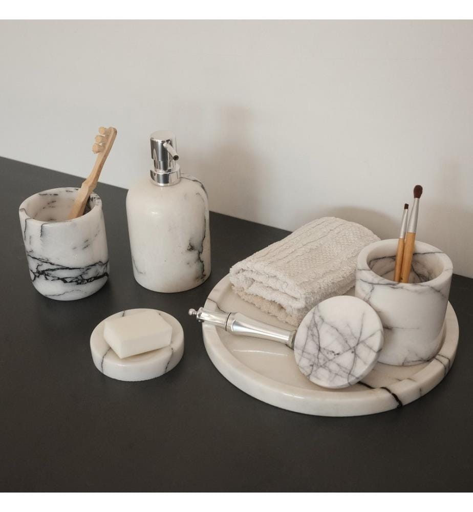 Set da bagno, 7 pezzi, bianco, 100% marmo lilla di Sicilia