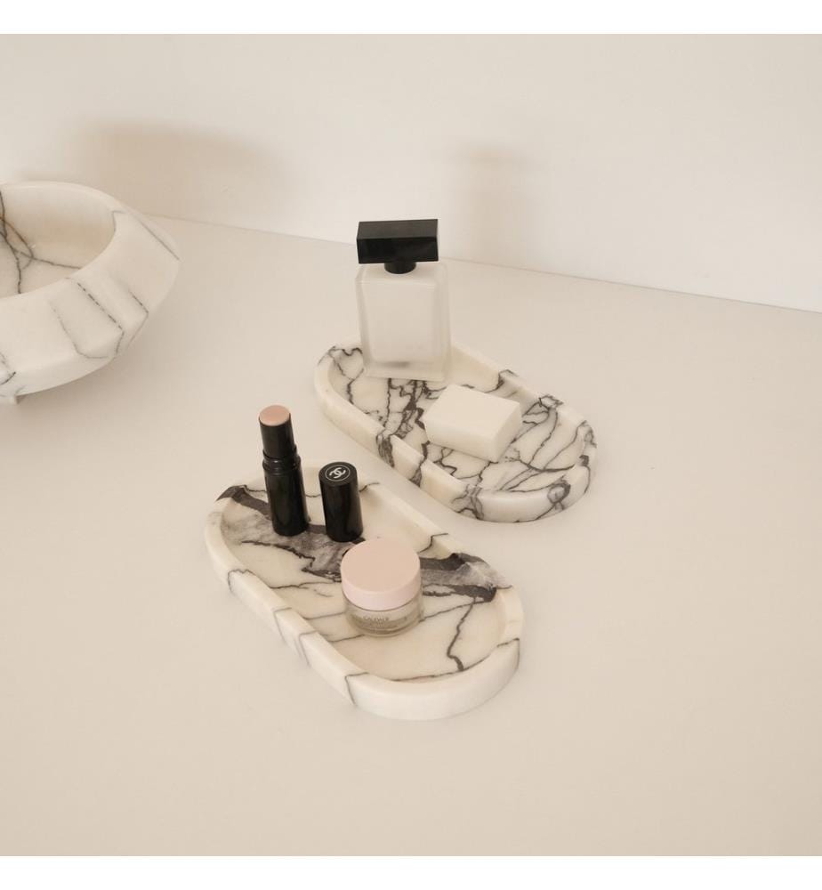 Bathroom Tray Set, White, 100% Sicily Lila Marble