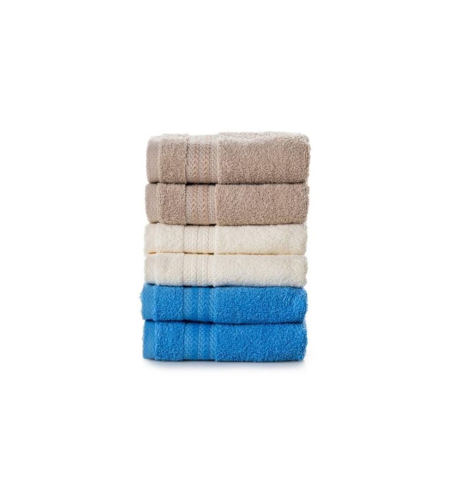 Set di asciugamani da bagno, 6 pezzi, beige, blu, crema, 100% cotone