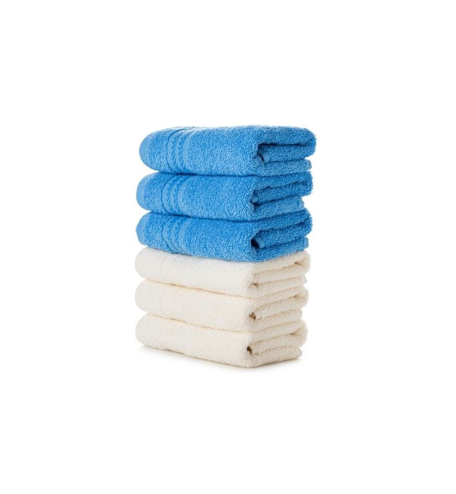 Set di asciugamani da bagno, 6 pezzi, blu, crema, 100% cotone