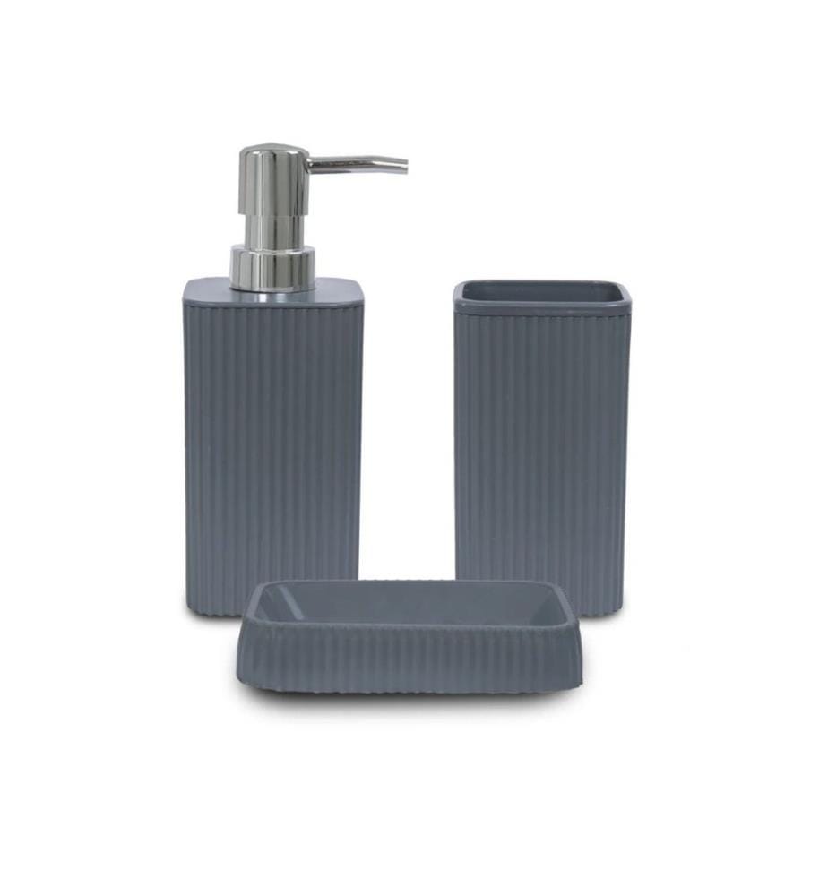 Set da bagno, 3 pezzi, grigio, 100% PLASTICA