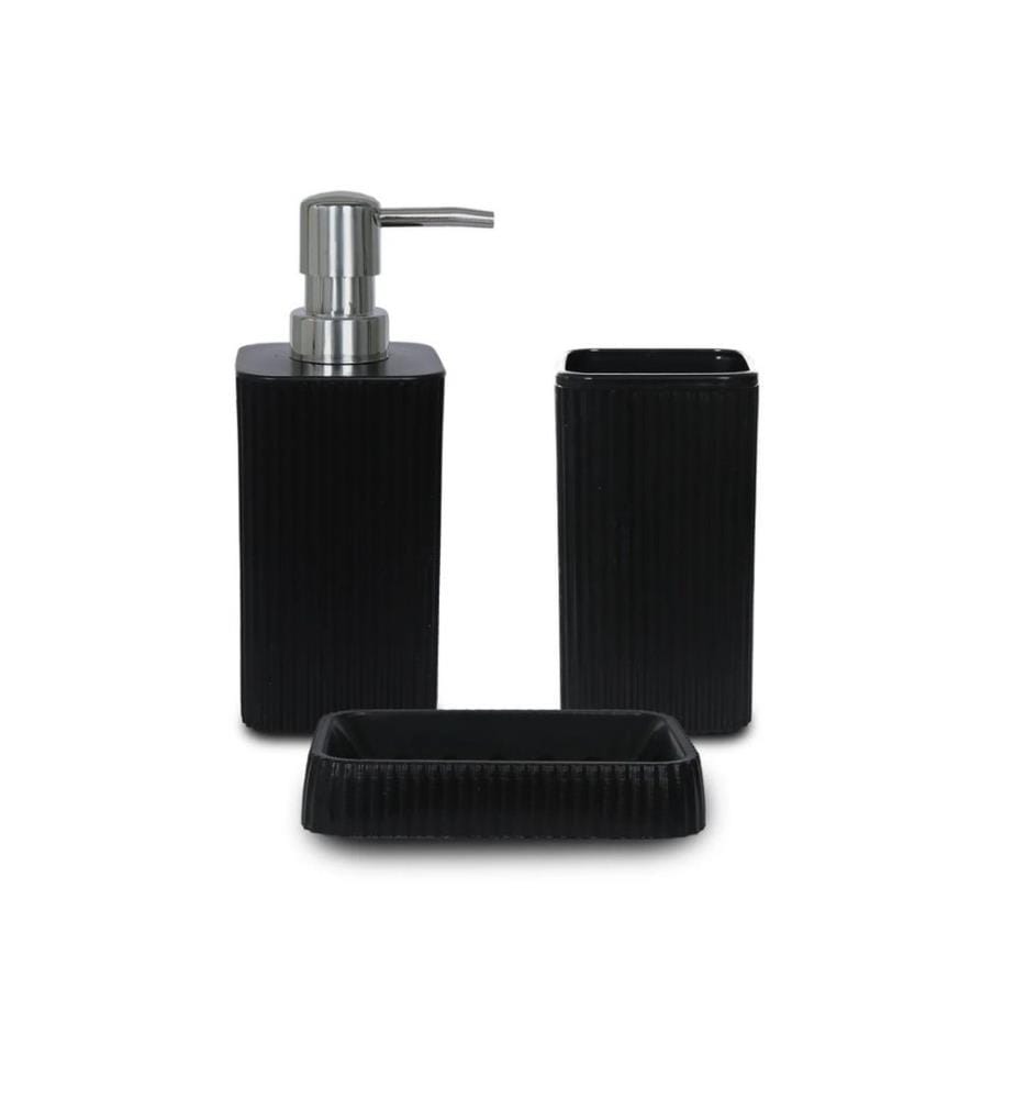 Set da bagno, 3 pezzi, nero, 100% PLASTICA