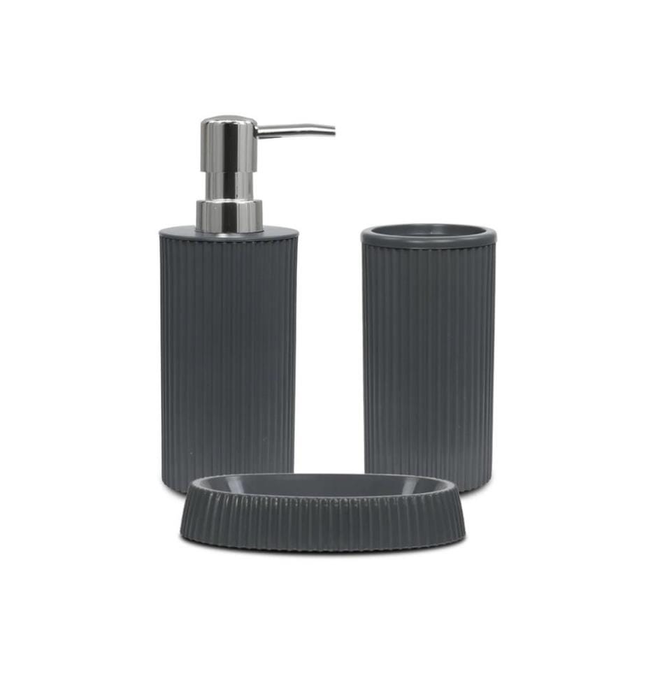 Set da bagno, 3 pezzi, antracite, 100% PLASTICA