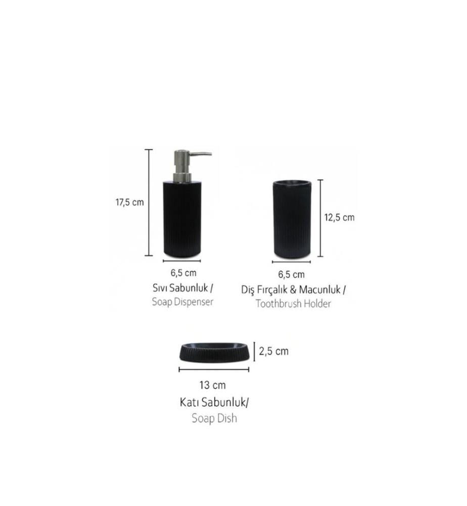 Bathroom Set, 3 Pieces, Black, %100 PLASTIC