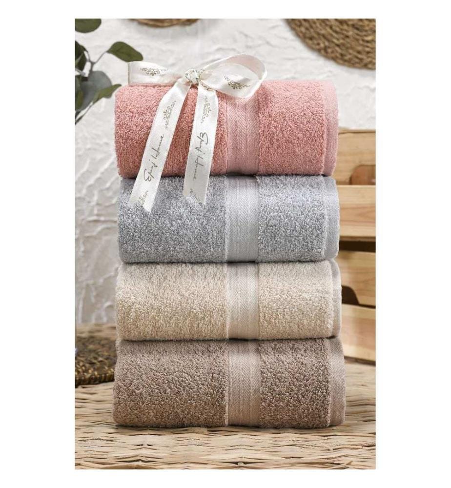 Handtuchset, 4-teilig, Puder, Hellblau, Beige, Braun, 100 % Baumwolle