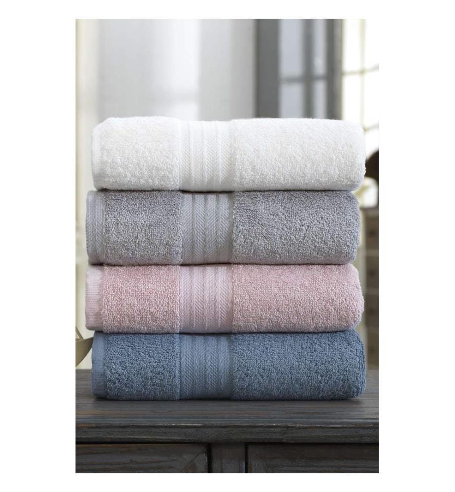 Handtuchset, 4-teilig, Weiss, Grau, Hellrosa, Blau, 100 % Baumwolle